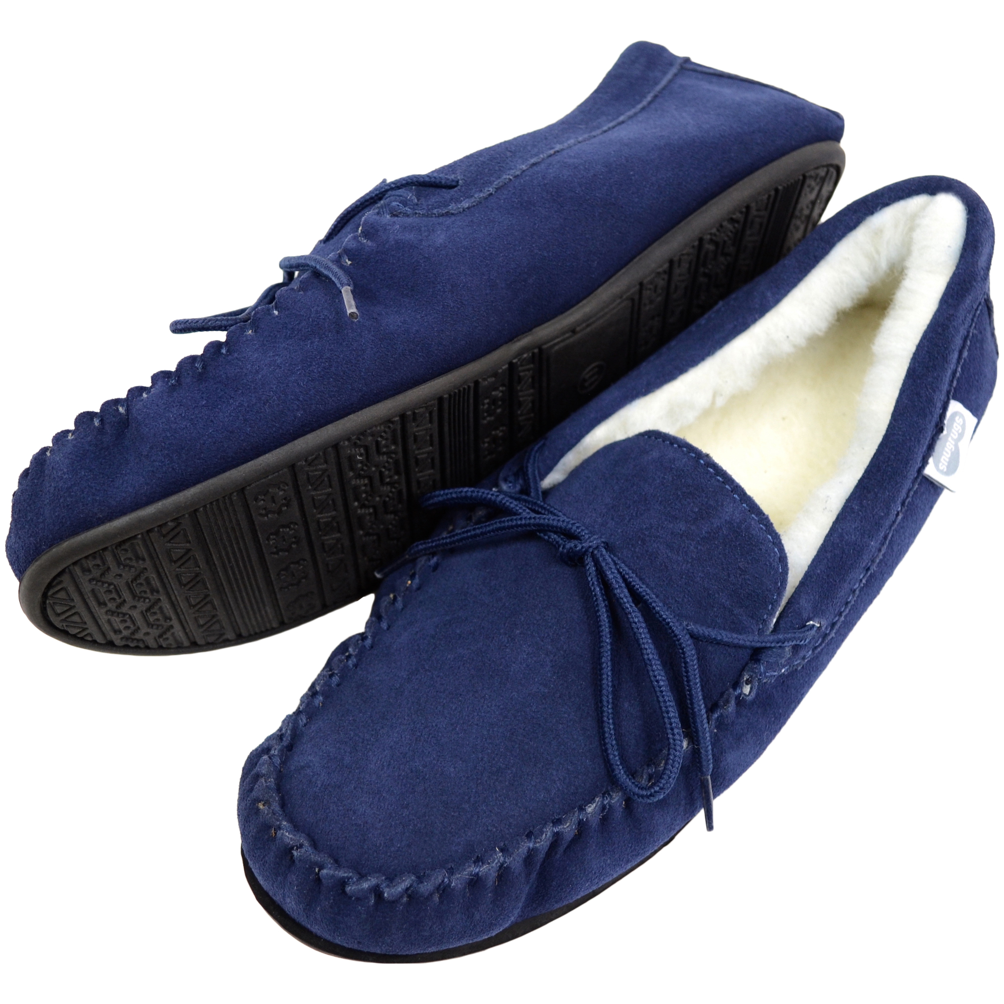 Suede Moccasin Slipper - Thick Wool Lining - Rubber Sole - Snugrugs