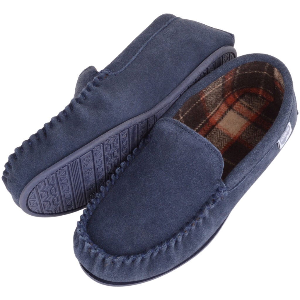 Cotton Lined Suede Moccasin Rubber Sole - Leo - Snugrugs